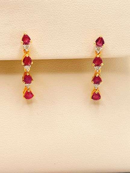 14KT SOLID YELLOW GOLD, RUBY, & DIAMOND EARRINGS