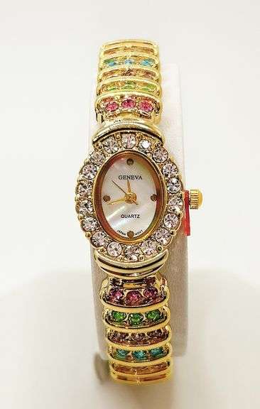 Ladies Geneva & Gemstone Watch, 18kt Yellow Gold Plated