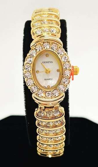 Ladies Geneva & Gemstone Watch, 18kt Yellow Gold Plated