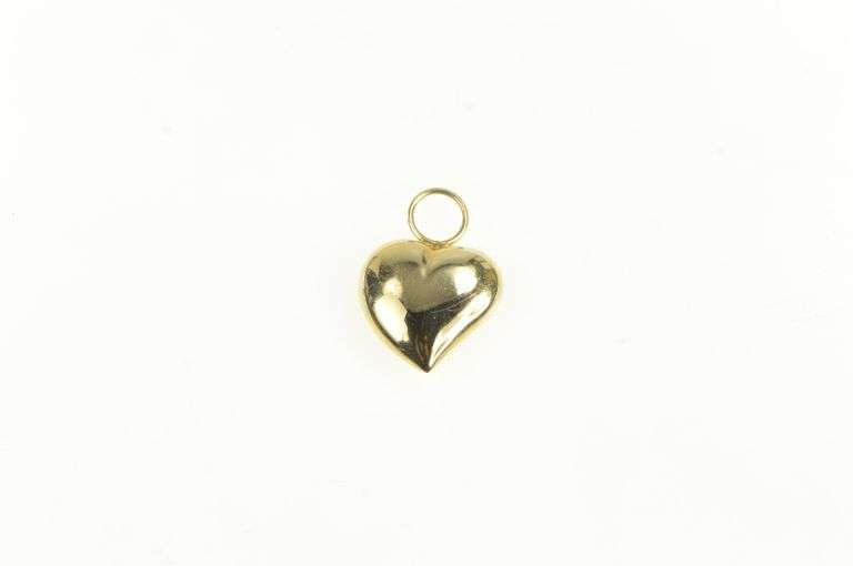 14K Yellow Gold Diamond Cut Puffy Heart Vintage Charm/Pendant