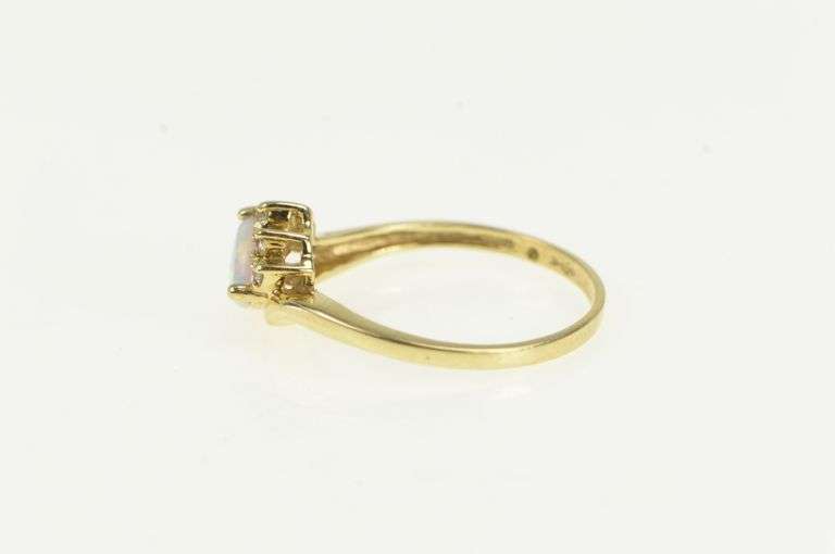 10K Yellow Gold Trillion Syn. Opal CZ Vintage Statement Ring