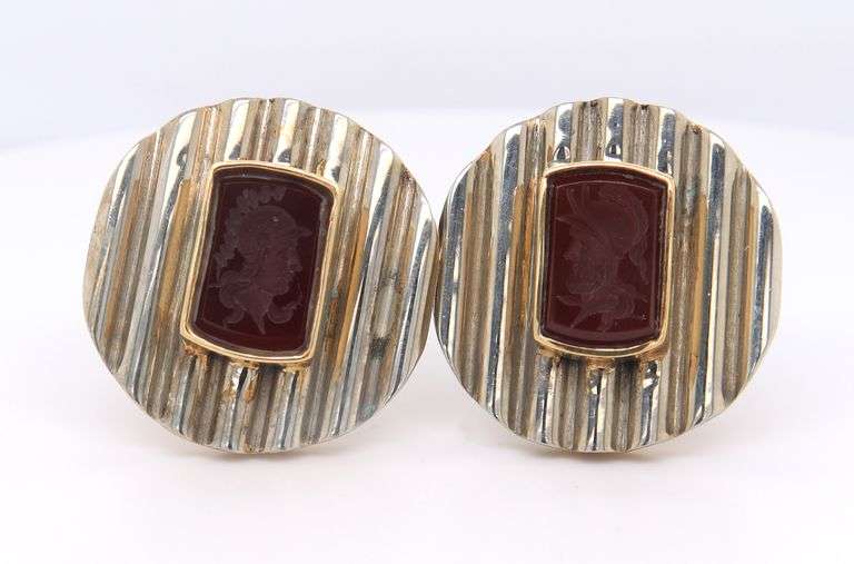 Silver and Gold Intaglio Earrings