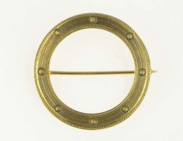 14K Yellow Gold Circle Pinstripe Vintage Round Classic Pin/Brooch