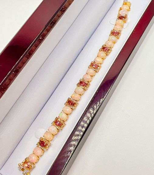 BEAUTIFUL PINK TOURMALINE, OPAL, & DIAMOND BRACELET- 30.0+CARATS!