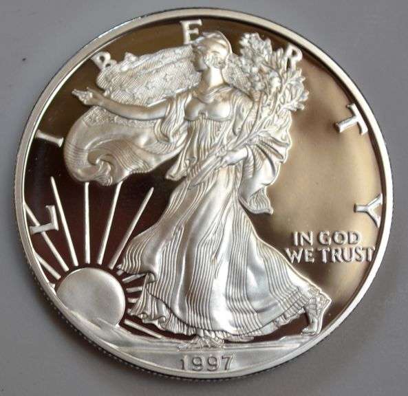 1997 Silver Eagle With Box & Paper.