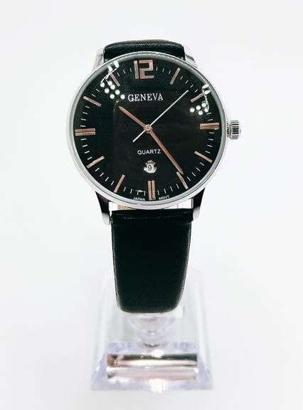 Classic Looking Everyday Men's Geneva Watch w/ Genuine Leather Band