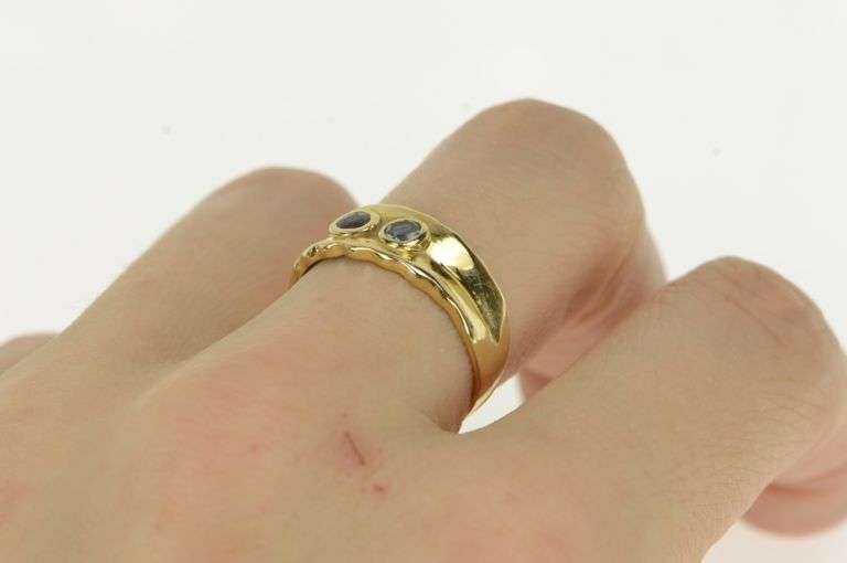 14K Yellow Gold Blue Topaz Sapphire Inset Vintage Statement Ring