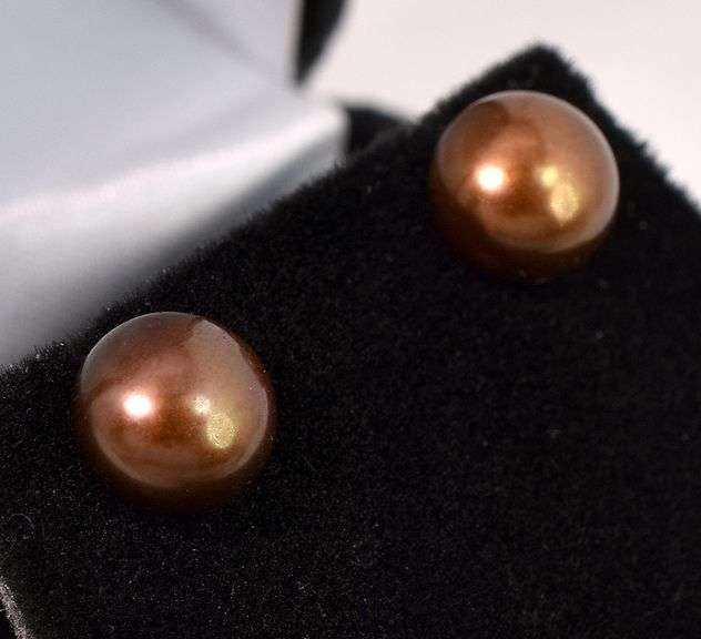 Brown Pearl Stud Earrings In Sterling Silver