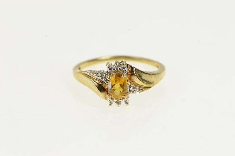 10K Yellow Gold Oval Citrine Diamond Accent Vintage Ring