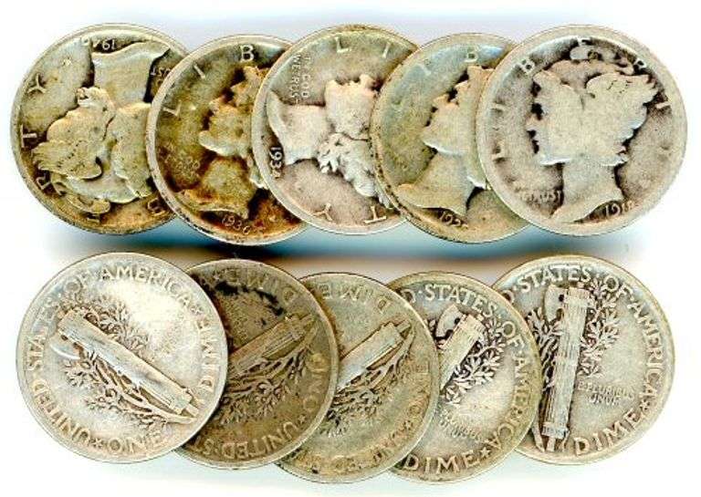 10 Different Silver Mercury Dimes