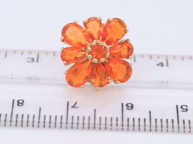 Handsome Yellow Gold Flower Design Orange Quartz Earrings