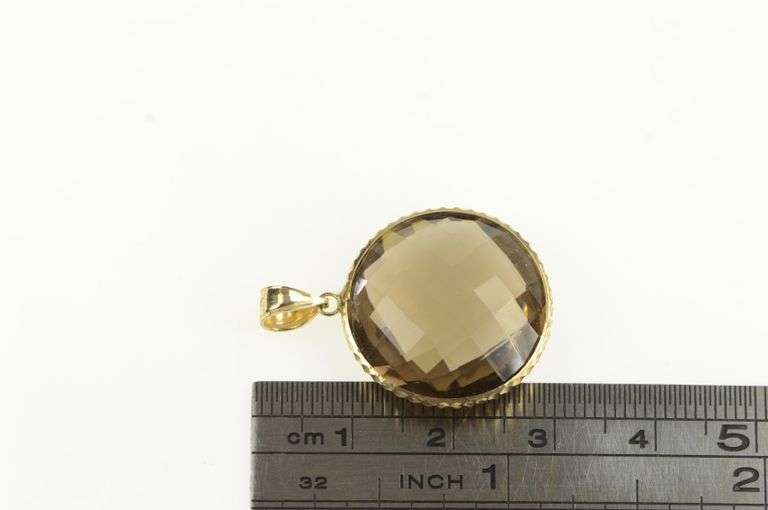 14K Yellow Gold Faceted Smoky Quartz Round Bezel Pendant