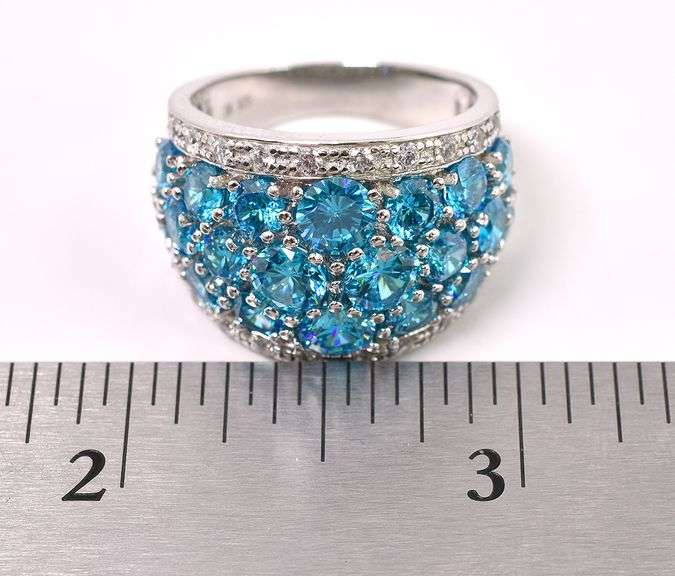 Blue And White CZ Ring In Sterling Silver