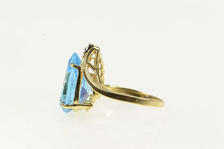 10K Yellow Gold Pear Blue Topaz Diamond Accent Cocktail Ring