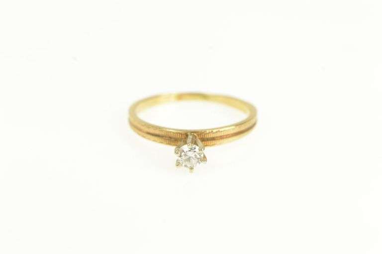 14K Yellow Gold Vintage Diamond Solitaire Classic Promise Ring