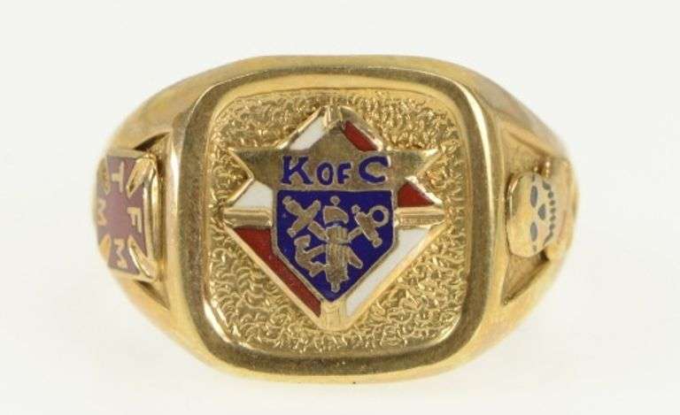 10K Yellow Gold Knights of Columbus Enamel Men's Signet Ring