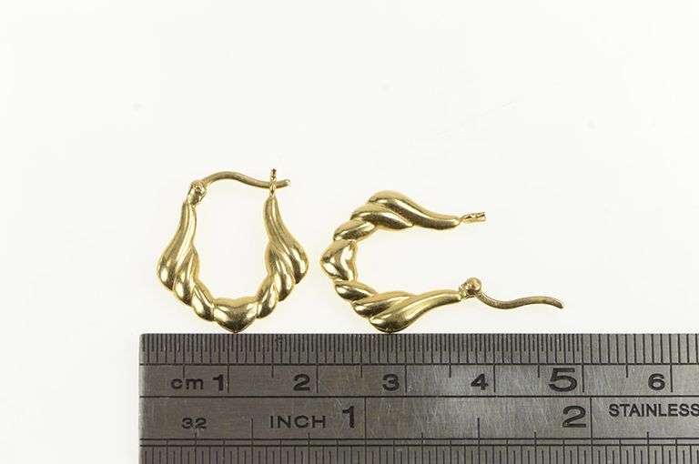 14K Yellow Gold Puffy Scalloped Vintage Heart Wing Hoop Earrings