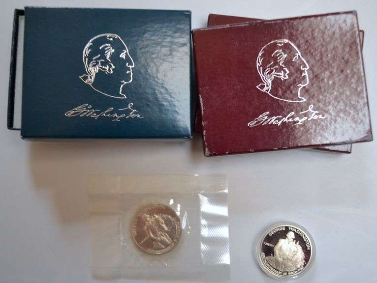 2 Proof 1982 S & 2 1982 D Unc Washington Comm Half Dollar Box &Paper