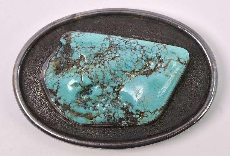 Turquoise Belt Buckle In Sterling Silver