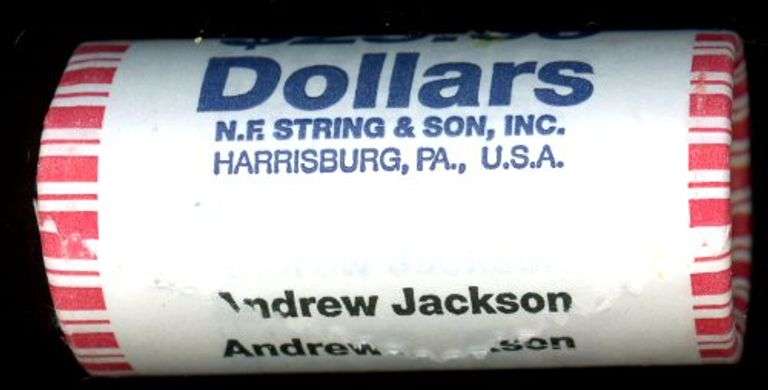 Bank-Wrapped Roll of BU 2008 Andrew Jackson Golden Dollars