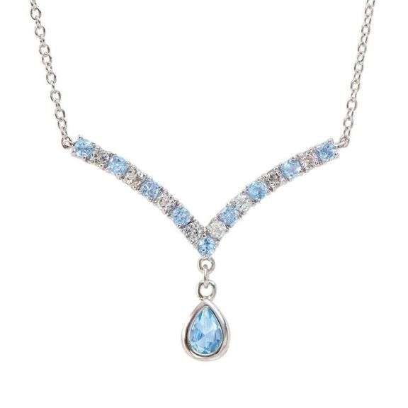 Sparkling Rhodium Plated Natural Blue and White Topaz Necklace