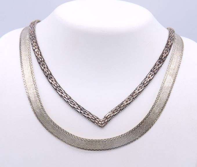 925 Sterling Silver Herrnigbone Necklace and V Shaped Necklace