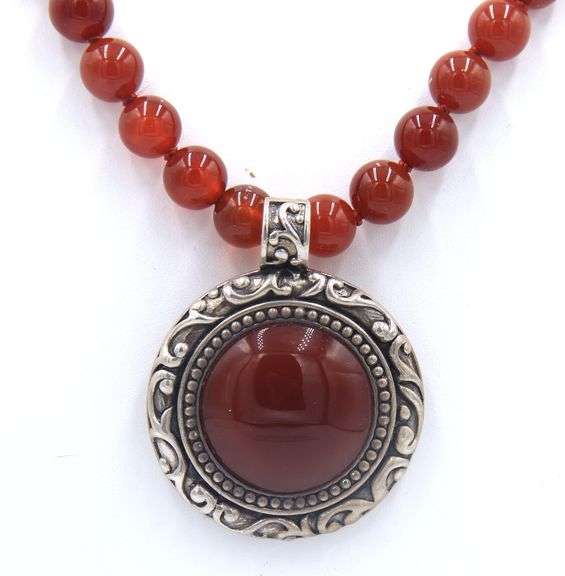 925 Sterling Silver Coral Pendant on Beads Coral Necklace
