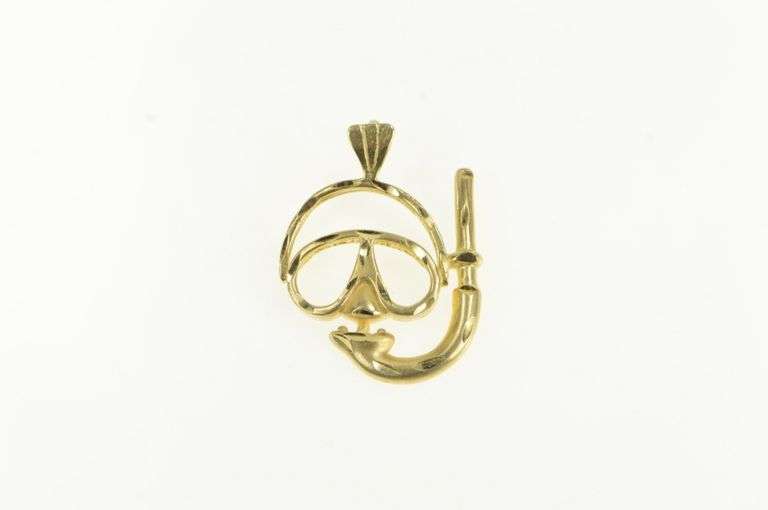 14K Yellow Gold Diamond Cut Scuba Snorkel Swimming Mask Charm/Pendant