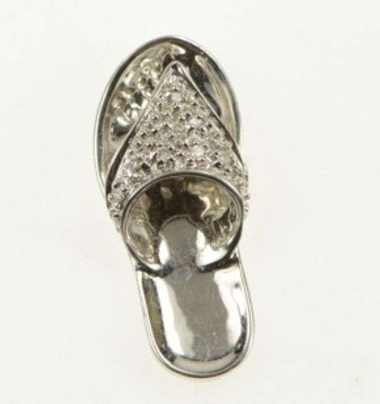 14K White Gold Pave Diamond Inset Sandal Flip Flop Shoe Charm/Pendant