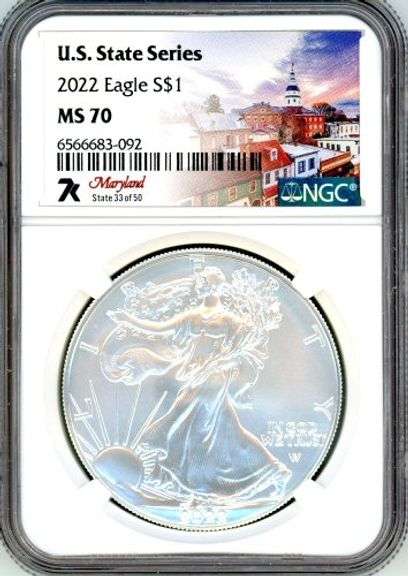 2022 US State Series (Maryland) American Silver Eagle in NGC MS70