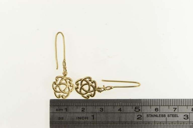 14K Yellow Gold Celtic Trinity Knot Vintage Dangle Earrings