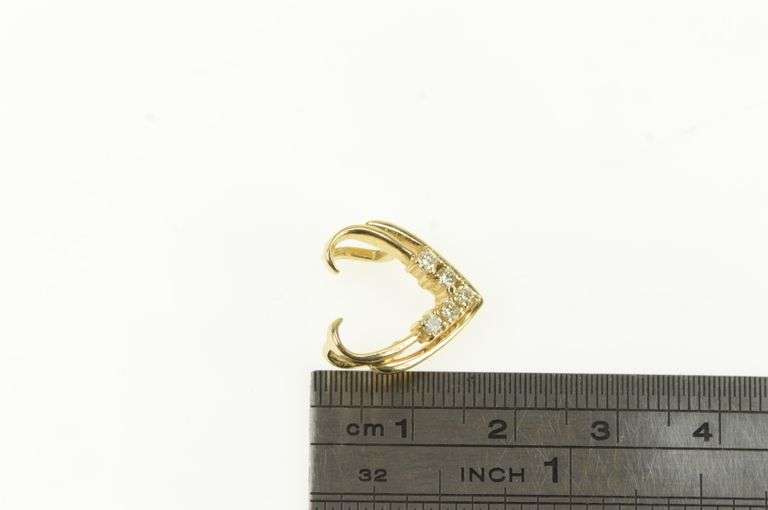 14K Yellow Gold Chevron Diamond Curved Open Design Slide Pendant