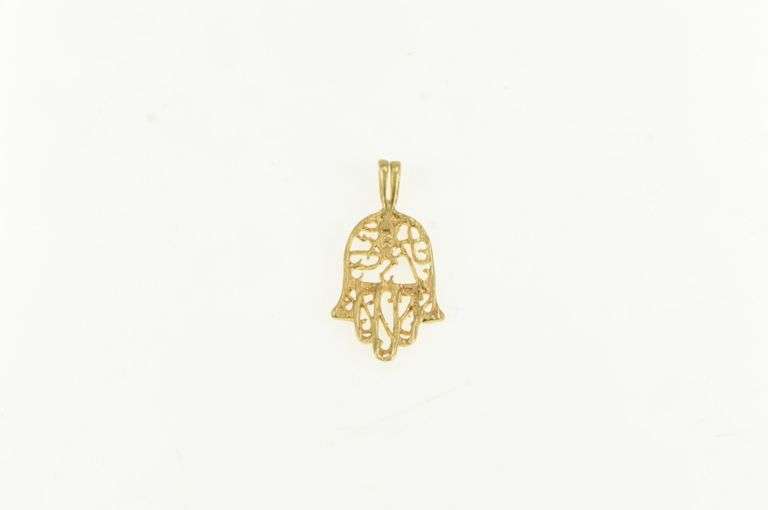 14K Yellow Gold Hamsa Ancient Protection Symbol Filigree Charm/Pendant