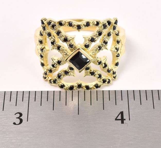 Vermeil Black Onyx Square Ring In Sterling Silver