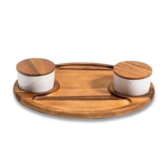 Tray with 2 Ceramic Bowls and Lids