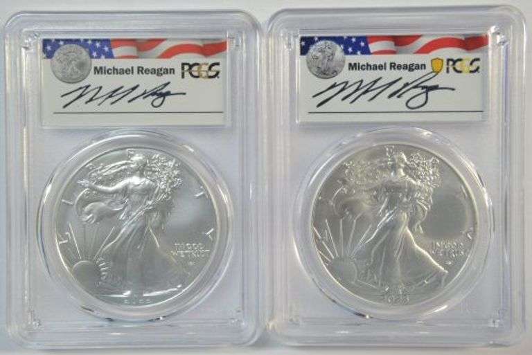 2022 & 2023 PCGS MS70 1st Day of Issue Reagan Legacy $1 Silver Eagles