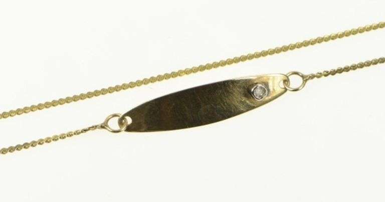 14K Yellow Gold Vintage Diamond Inset Bar Serpentine Chain Necklace
