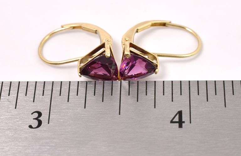 Amazing Rhodolite Garnet Dangle Earrings In 14K Yellow Gold