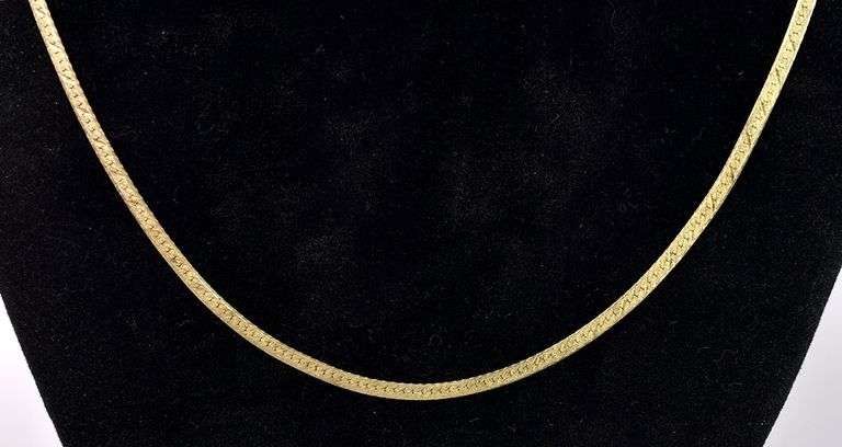Vermeil Herring Bone Chain Necklace In Sterling Silver