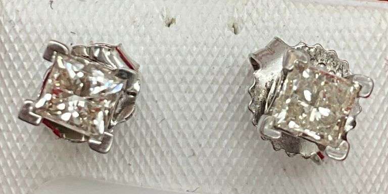 CERTIFIED 14K WHITE GOLD AND DIAMOND STUD EARRINGS