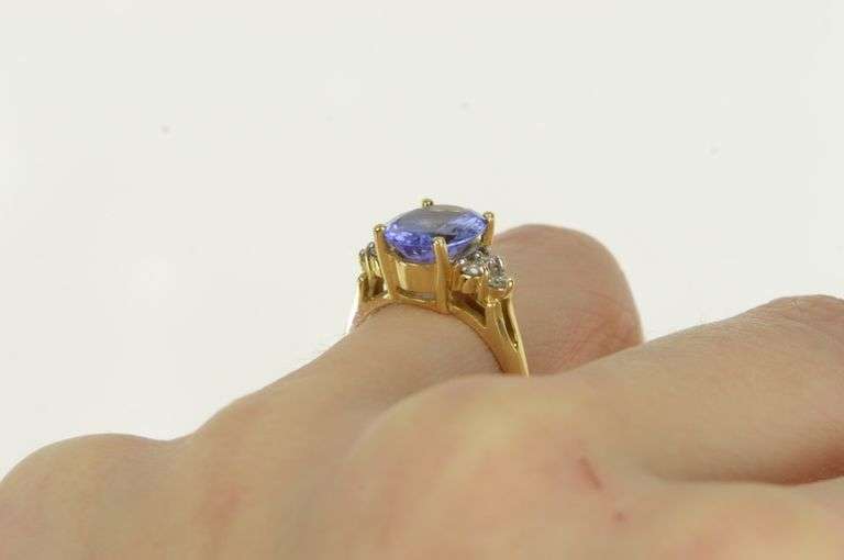 14K Yellow Gold LeVian Tanzanite Diamond Cluster Statement Ring