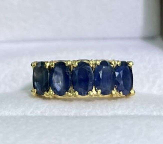 5.0 CARAT  BLUE SAPPHIRE BAND RING 14KT SOLID YELLOW GOLD