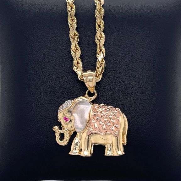 14K TRICOLOR ELEPHANT CHARM NECKLACE