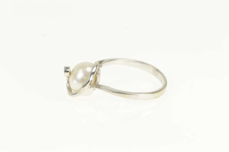 14K White Gold Retro Pearl Swirl Design Statement Vintage Ring