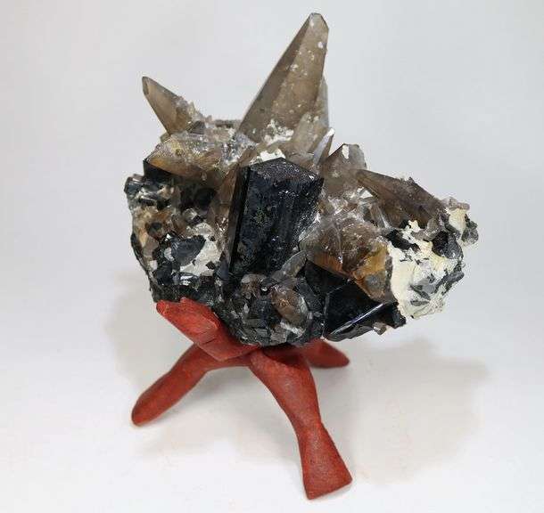 Incredible! 7,435ct Smoky Quartz, Black Tourmaline, and Hyalite Opal
