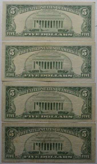 1963 $2 Two Dollar Red Seal Lincoln Bank Note US Bill (lot of 4)