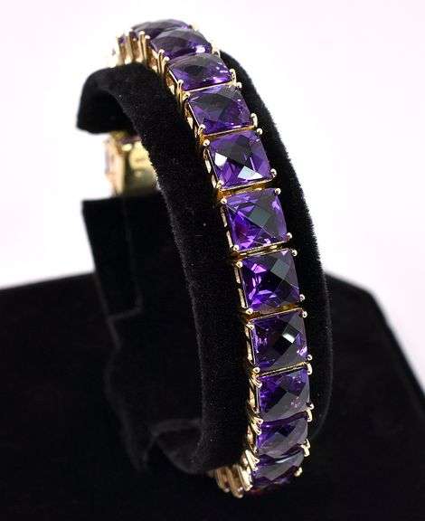Admirable Purple Amethyst Gem Tennis Bracelet In 14K Yellow Gold