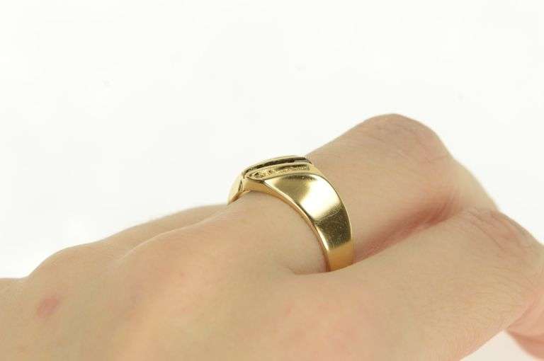14K Yellow Gold Princess Sapphire Diamond Slanted Men's Ring