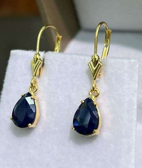 3.0 CARAT NATURAL BLUE SAPPHIRE EARRINGS IN 14KT SOLID YELLOW GOLD