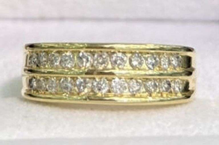 14KT SOLID YELLOW GOLD DOUBLE ROW DIAMOND BAND RING